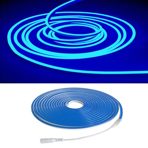 Image of dobestyou Blue Neon LED Strip Lights, 16.4ft 12V DC 600 SMD2835 LEDs Waterproof Flexible Rope Light for Indoor & Outdoor Home Decoration (Power Adapter Not Included)