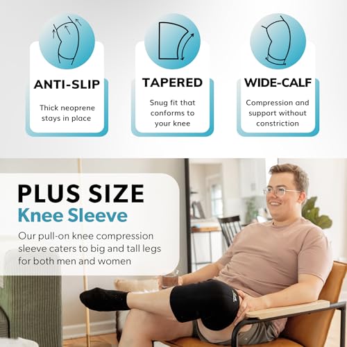 Image of BraceAbility Plus Size Neoprene Knee Sleeve - XXXXL Compression Support Brace for Bariatric Men and Women with Arthritis Joint Pain or Kneecap Instability, Fitting Big Legs and Large Thighs (4XL)