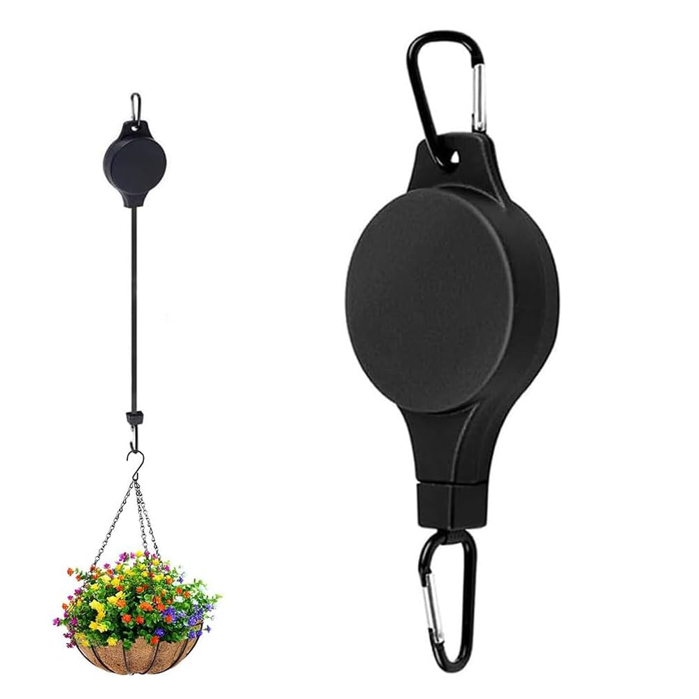 Kouamor 1Pc Hanging Basket Pulley, Plant Hangers Outdoor, Adjustable Retractable Heavy Duty Plant Hanger Hook, Adjustable Pull Down Gravity Hook, For Hanging Plants Easy Watering & Maintenance (1Pc)