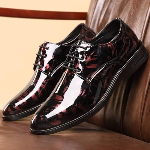 Men's Patent Leather Printing Lace Up Dress Shoes Fashion Classic Cap Toe Low Top Oxfords Shoes Casual Business Formal Derby Shoes3