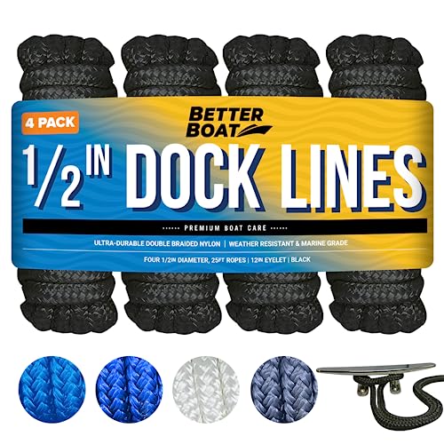 Image of Dock Lines for Boats 1 /2 inch x 25ft, 4 Pack Double Braided Nylon Boat Rope