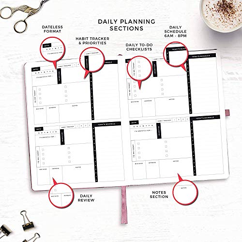 Smart Planner Daily 2021 - Achieve Goals & Increase Productivity, Time Management & Happiness - Daily Weekly Monthly Planner with Gratitude Journal, Hardcover, Undated (Pink)