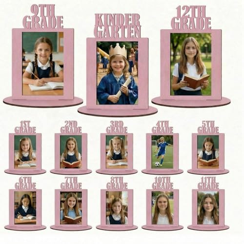 Image of AceOrbit 13 Pcs K-12 Picture Frame 4 x 6 Inch Kindergarten Through 12th Grade Picture Frame Grad School Photo Display for Graduation Party Supplies(Pink)