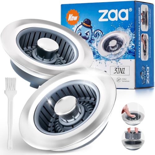 Image of Upgraded 3 in 1 Kitchen Sink Drain Strainer & Sink Stopper, Stainless Steel Kitchen Drain Plug & Sink Installation Parts with Anti-Clogging Basket, Fit US Standard 3-1 /2'' Sink Drain Hole