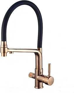 Grifo Cocina 3 Vias Osmosis Extraible Rotación Agua Fría y Caliente Agua Pura Grifo Cocina Flexible Latón-Oro Rosa