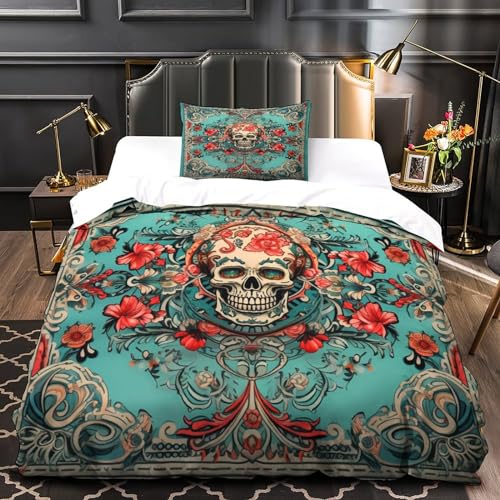 Funda edredón de calavera rosa para renovar dormitorios oscuros con microfibra suave que no se arruga 4