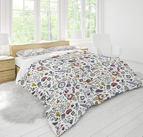 Housse de couette sciences lit simple motif laboratoire