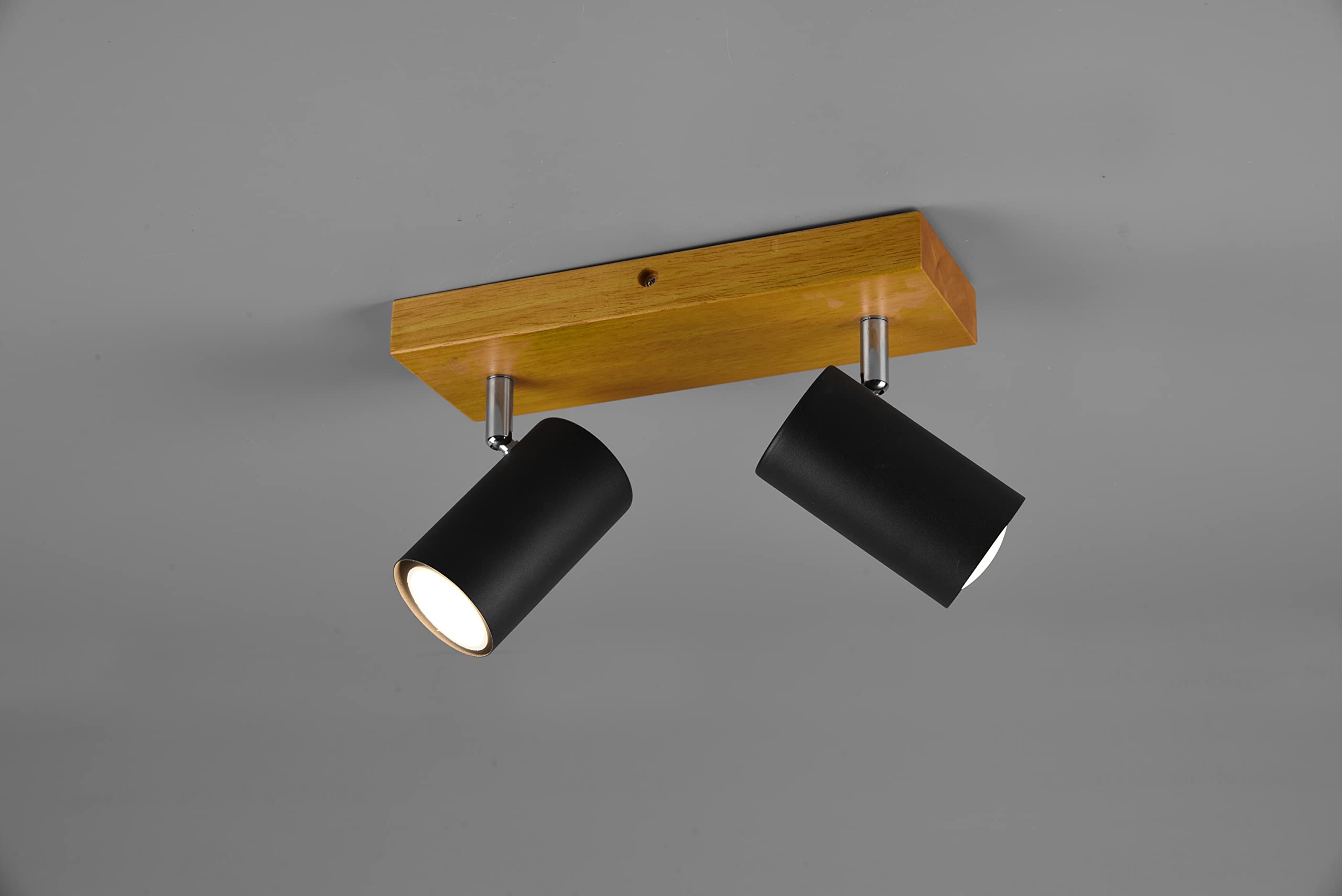 Trio Leuchten Spotbalken Marley 812400232, Metall Schwarz matt, Holz, exklusiv 2x GU10