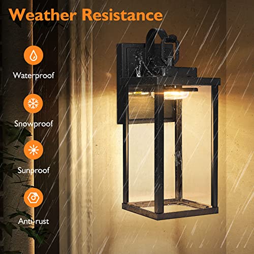 Led Outdoor Wall Lights 2-Pack, Black Exterior Wall Lanterns Waterproof, Wall Mount Lighting Fixtures 3 Cct Selectable, Porch Lights With Clear Glass Shade, Wall Lamps For Patio Front Door Garage #TOP3