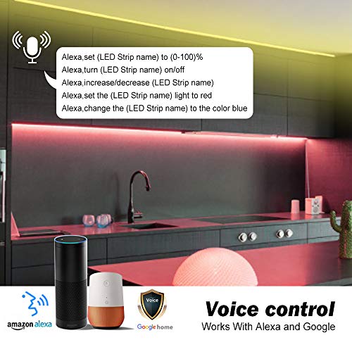 ruban led 5m connectée wifi télécommande compatible avec amazon alexa google home bawoo lampe bande led 5050 rgb autocollant etanche pour extérieur maison tv