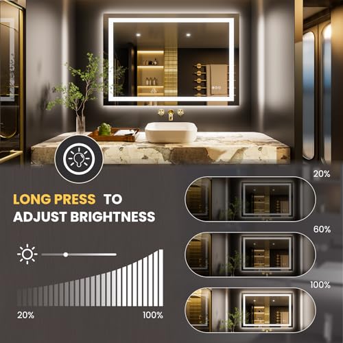 Image of LOAAO 40 inchx28 inch LED Bathroom Mirror with Lights, Anti-Fog, Dimmable, Backlit + Front Lit, Lighted Bathroom Vanity Mirror for Wall, Memory Function