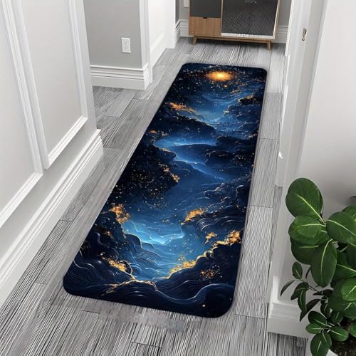 SMXVRC Cosmic Star River Runner Rug, 60x150cm, 3D Visual Illusion Outer Space Entryway Carpet, Machine Washable Shed Resistant Durable Carpets, Absorbent Washable Non-Skid Rug for Hallway