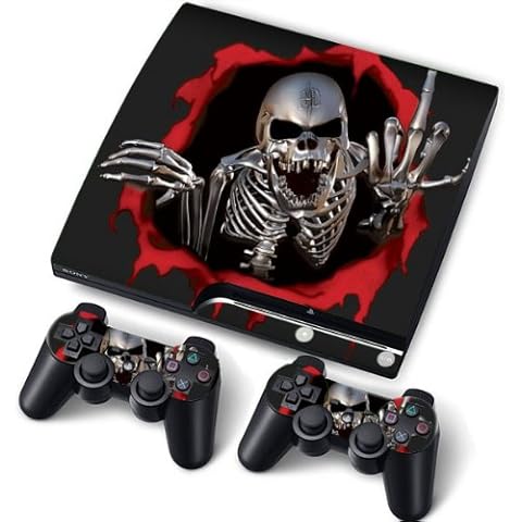 PS3 Slim Designfolie Sticker Skin Set für Konsole 2 Controller by Funky (Finger Skull) Cover