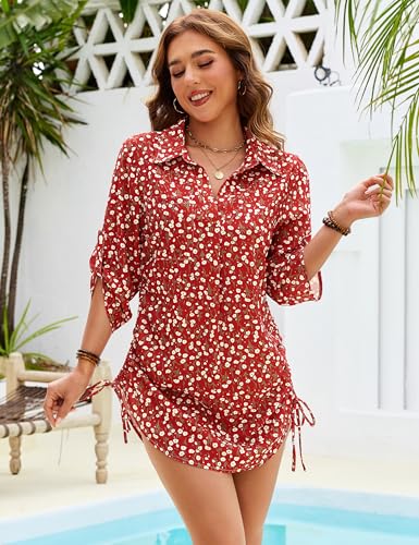 Image of Blooming Jelly Womens Bathing Suit Cover Ups Bikini Swimsuit Coverup Drawstring Beach Dress Shirt