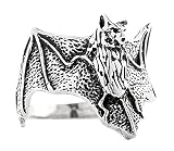 Windalf Vintage Schutz Ring Taryn 20 mm Fledermaus Gothic Glücksring Krafttier Schmuck 925 Sterlingsilber (Silber, 66 (21.0))