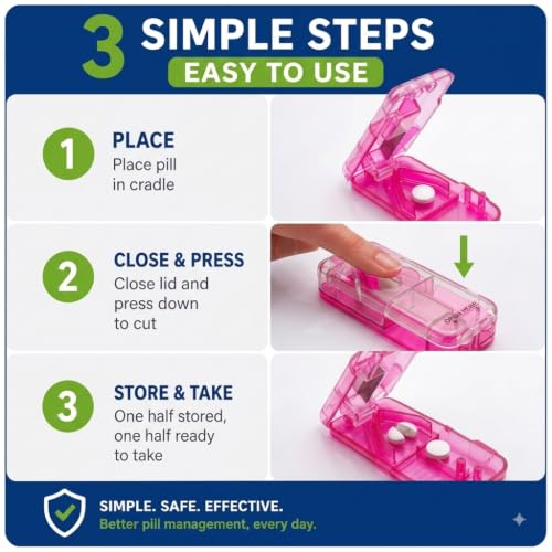 Image of Ezy Dose Pill Cutter & Splitter, Built-in Pill Dispenser, Pink