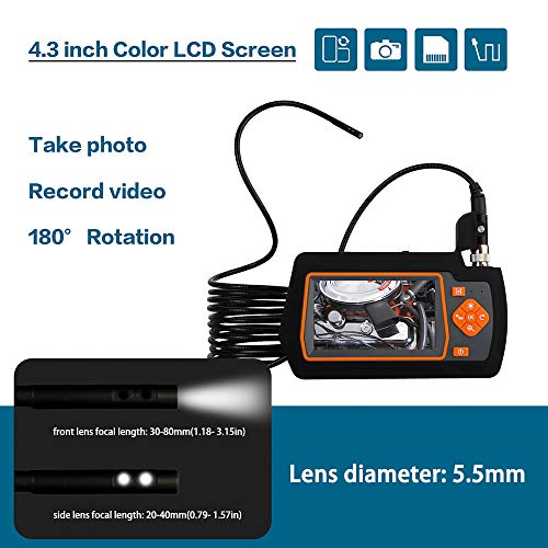 yeacher Endoscópios industriais de lente dupla de 5,5 mm com tela IPS de 4,3 polegadas 1080P Câmera