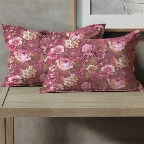 Image of Cloth Fusion Cotton Feel Pillow Covers Set of 2 with Envelope Closure (17X27 Inches, Rose Garden)