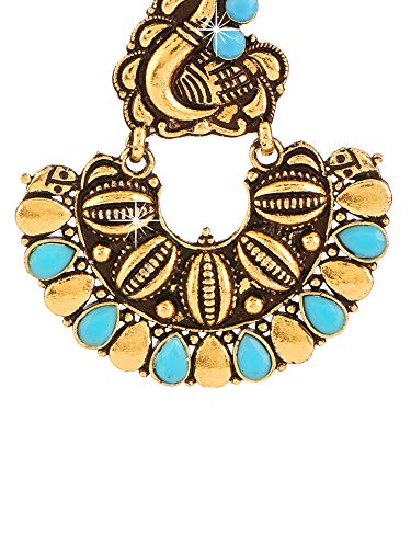 Women's Turquoise Peacock Shaped Oxidised Chandbali Earrings