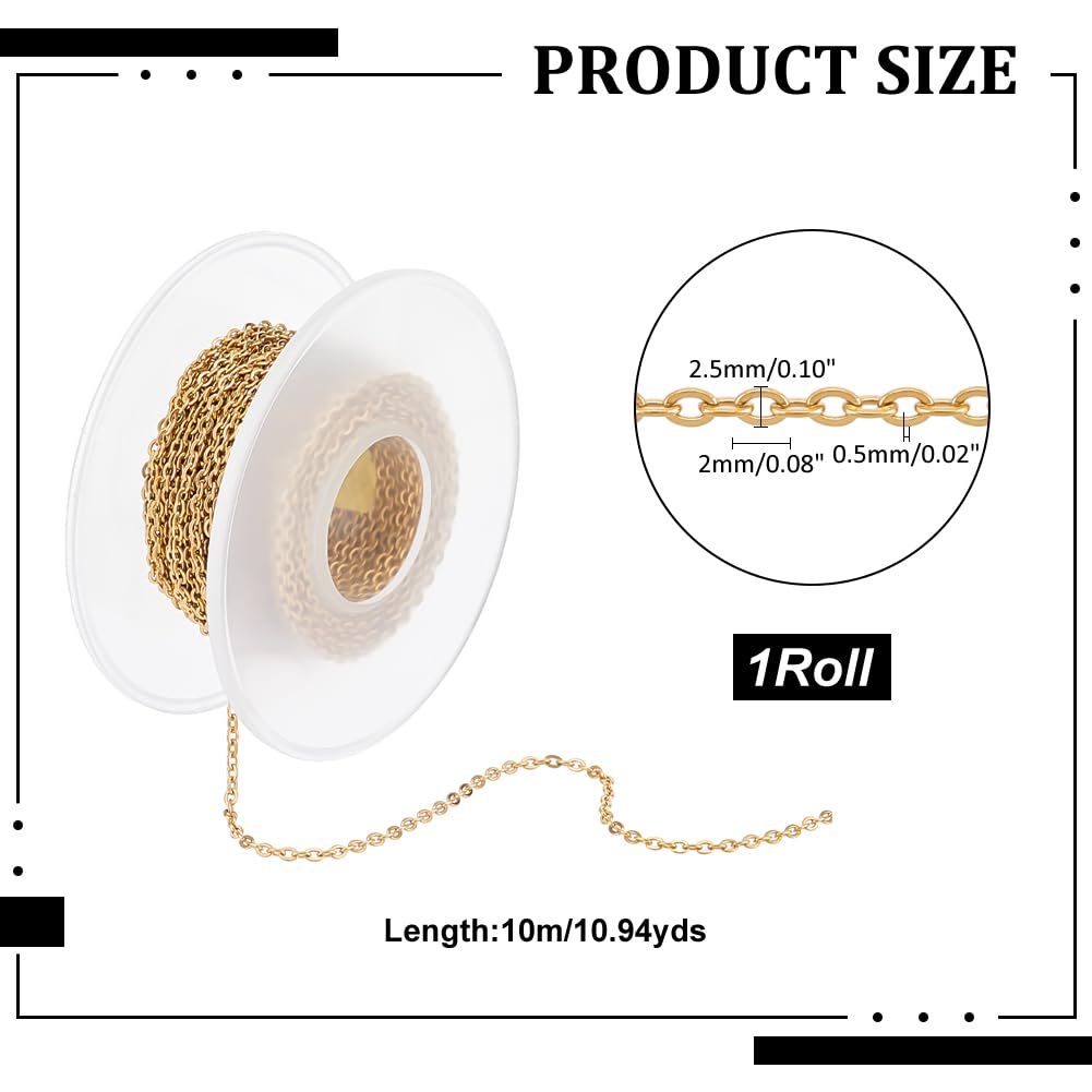 UNICRAFTALE Catene per Collana in Oro da 10m 304 catenelle in Acciaio Inossidabile Catena per Collane Saldata Larga 2mm Catene Coreane in Metallo Catena A Maglie di Estensione Bobina per DIY Gioielli