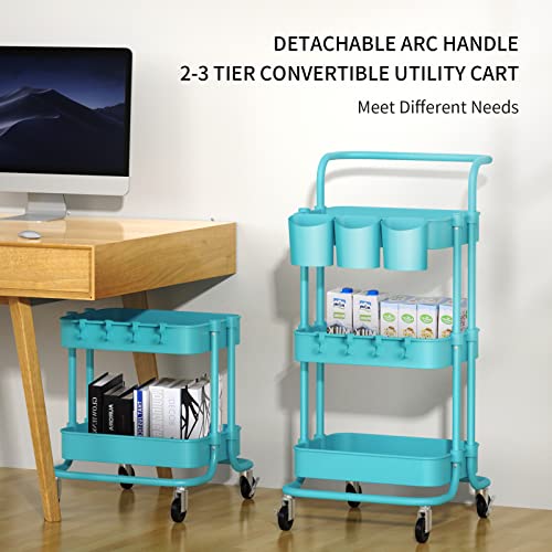 Alvorog 3-Tier Rolling Utility Cart Storage Shelves Multifunction Storage Trolley Service Cart With Mesh Basket Handles And Wheels Easy Assembly For Bathroom, Kitchen, Office (Blue) #TOP4