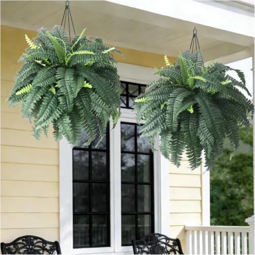 fawdge 40" Large Artificial Boston Fake Ferns Faux Outdoor Fern for Porch and Hanging, Realistic Silk Fake Ferns with Bendable Stems, No-Styling Needed, Decor for Home Garden (2-Pack) (40")