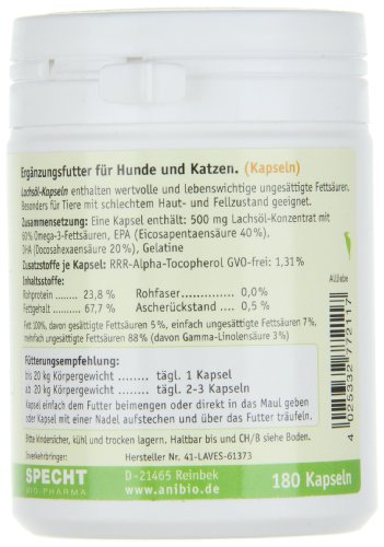 Anibio Lachsölkapseln 180 Stueck Ergänzungsfutter für Hunde und Katzen, 1er Pack (1 x 0.133 kg)
