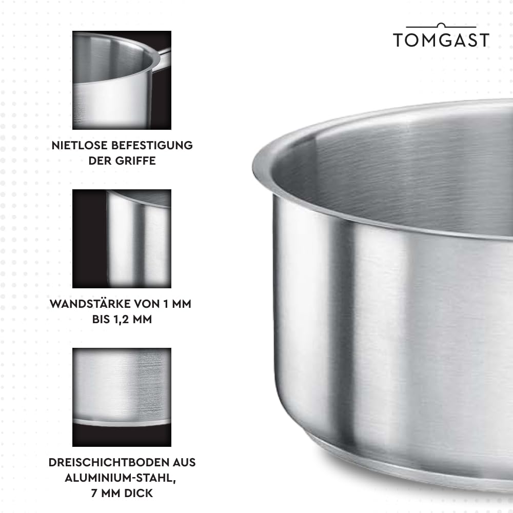 Rondel średnica: 28 cm, wysokość: 12,5 cm, pojemność: 7 l, stal nierdzewna 18/10, grubość ścianki od 1 mm do 1,2 mm, marynowane dno ze stali aluminiowej, indukcja