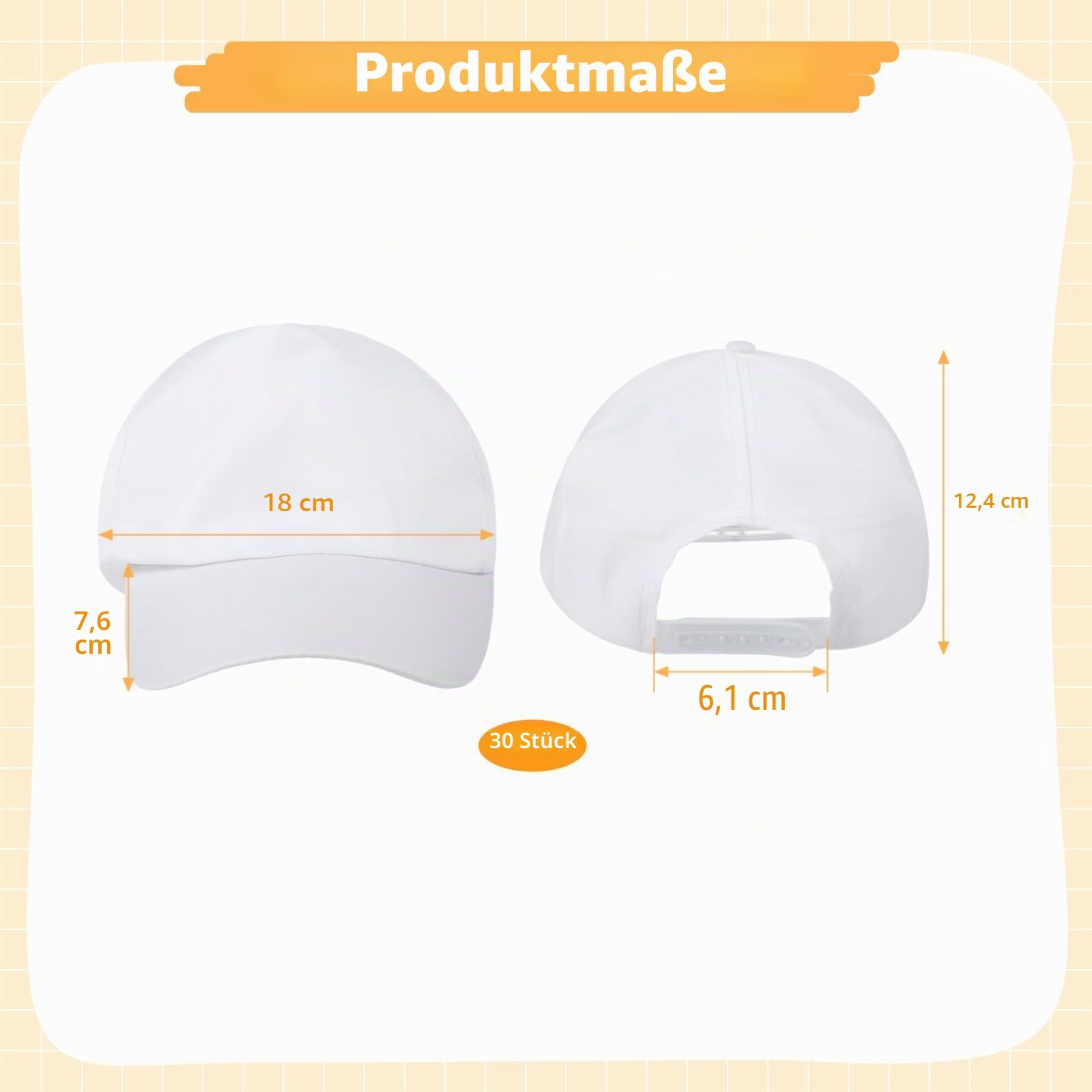 Baseballmützen zum Selbermachen, weiße Malereikappen, blanko, verstellbare Polyester-Kappen für die Kleinen, Outdoor-Sportmützen für Camp, Gruppenveranstaltungen, Bastelprojekte, 30 Stück