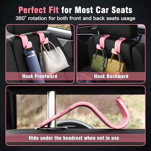 Image of 4-Pack Car Headrest Hooks Holds 55lbs Seat Storage Organizer for Bags