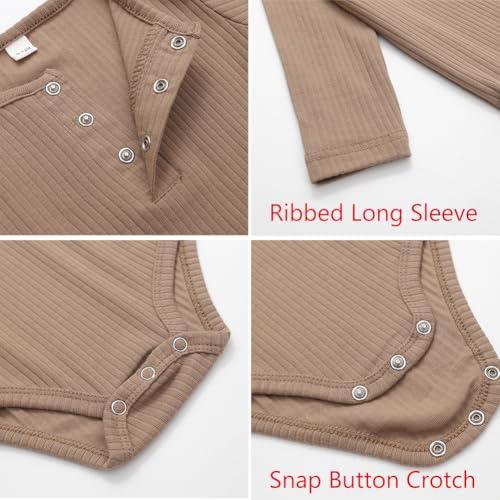 Watoche C115CT11-02 Baby Boy Ribbed Bodysuit Long Sleeve Solid Romper Newborn One Piece Outfits Unisex Ribbed Clothes,0-18 Months thumb #1
