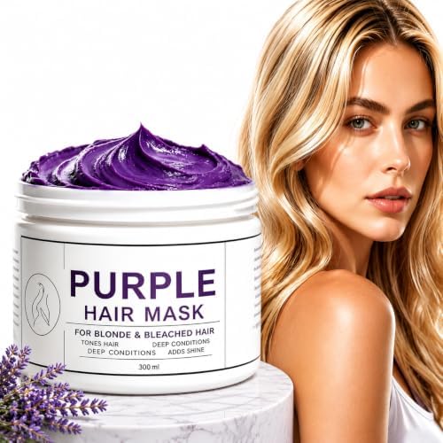 Purple Hair Mask For Brassy Hair,Purple Mask For Blonde Hair,Triple Action Purple Hair Mask,Reduces Brassiness & Yellow Tones for Blonde, Gray & Silver Hair, Hydrates & Helps Strengthen Hair (1PC)