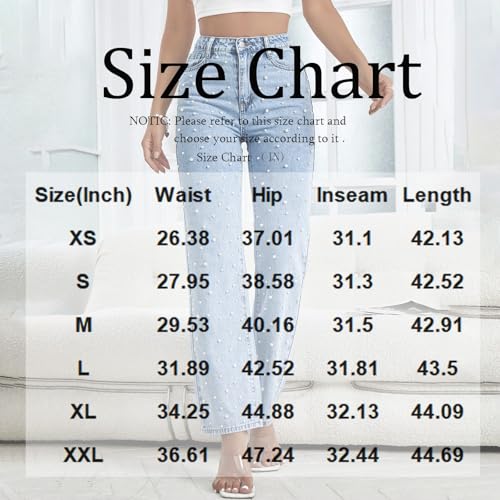 Women's Straight Leg Jeans Tummy Control Baggy High Waisted Boyfriend Jeans Casual Denim Pants Trousers with Pearls3