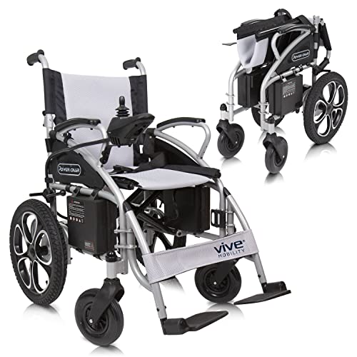 Vive Folding Electric Wheelchair - Foldable Wheel Chair, Narrow Power Scooter, Heavy Duty, TSA Approved - Compact Size for Seniors Adults - Battery Portable, Folds, Shock-Absorbing (16 x 30 x 28.5)