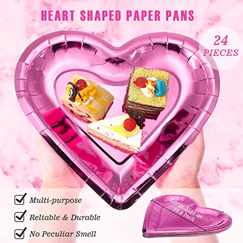 24 Pieces Thick Heart Shaped Paper Plates Disposable Party Plates 10.6 Inch Large Size Dinnerware Plates Decorative Tableware For Mother's Day, Wedding Birthday Grad Party Valentine's Day (Pink) #TOP1
