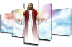Art Work for Home Walls The Last Supper Pictures for Living Room Christian Paintings Contemporary Artwork 5 Panel Canvas Home Decorations Framed Stretched Ready to Hang Posters and Prints(60''Wx32''H)