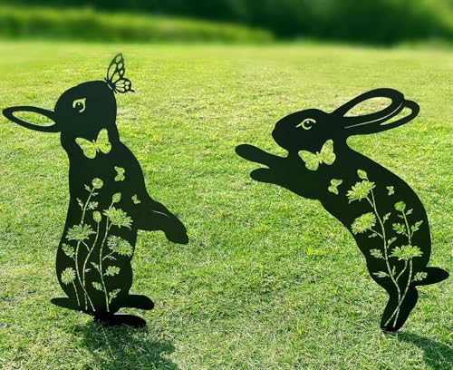 QBMYCN Kaninchen-Gartenstecker aus Metall,2er-Pack Schwarze Springen...