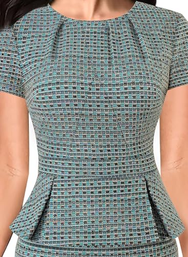 Image of VFSHOW Womens Pleated Crew Neck Peplum Work Business Office Church Bodycon Pencil Sheath Dress