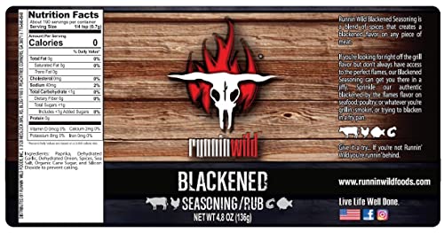 Image of Premium Blackening Seasoning | No Artificial Flavors, No MSG added | Gourmet Blackened Cajun Spice for Chicken, Salmon, and Fish | Runnin' Wild Foods, 4.8oz
