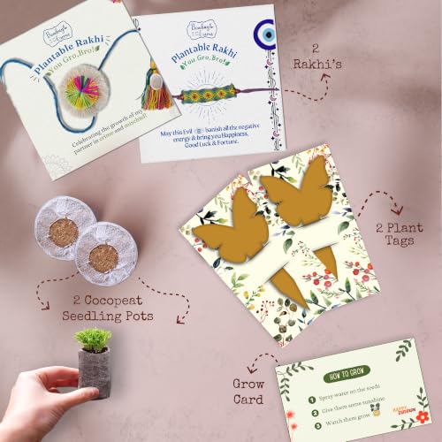 Image of Bombay Greens Plantable Rakhi for Brother Eco- Friendly DIY Grow Kit| Grow Plants from Seeds Rakhi | Rakhi Gift Set for Brother - Combo of Multi Flower and Evil Eye