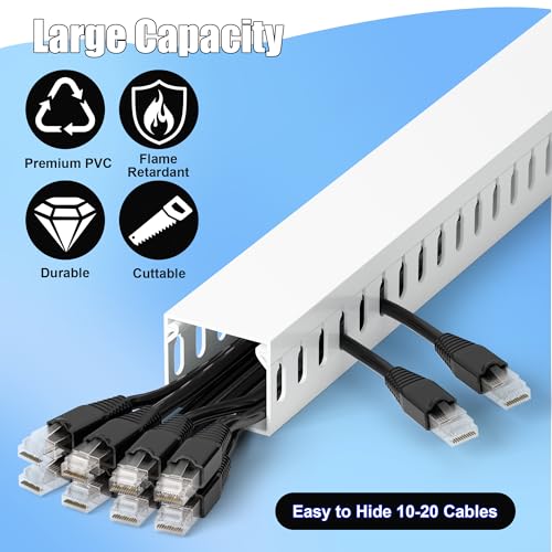 Image of 1.4 inchH x 1.6 inchW Cable Raceway, 99in Under Desk Wire Management Channel, White