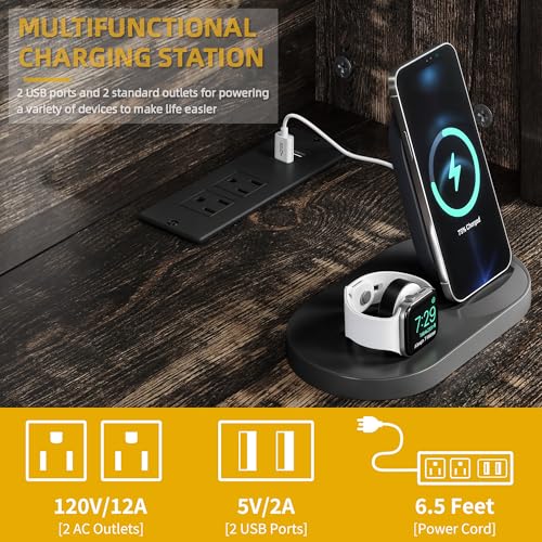 DWVO Kitchen Pantry Storage Cabinet with Tilt-Out Trash Can Fit 10 Gallon, Tall Farmhouse Kitchen Hutch Cabinets with Charging Station & Microwave Stand for Home Living Dining Room, Dark Rustic Oak