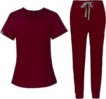 VIAOLI Medical Uniforms Nurse Women Doctor Nursing Hospital Scrub Sets Top &Jogger Pants Pet Clinic Clearance Workwear XS, Burgundy