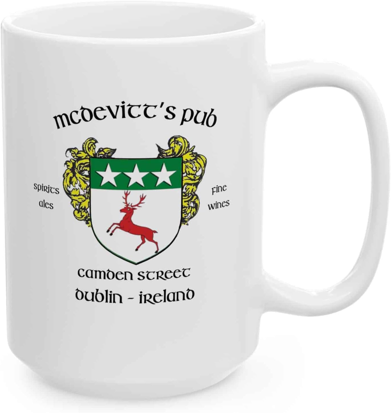 Irish Pub Coffee Mug and Tea Cup from Over 100 Irish Bars featuring Family Crest and Coat of Arms Designs - Set of 4 Mugs (McDevitt's Pub)