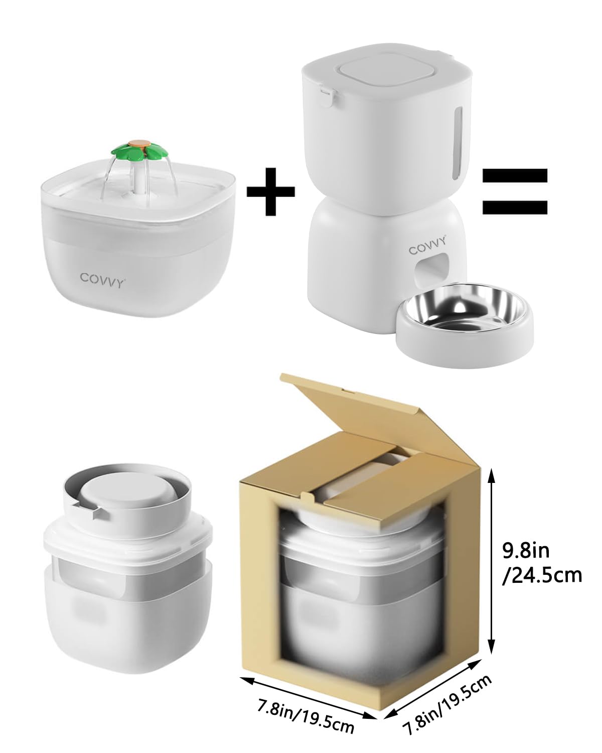 Juego de comedero automático para mascotas y agua para gatos, dispensador de alimentos para perros con pantalla LCD, temporizador para gatos y perros, control de porciones de 1 a 4 comidas