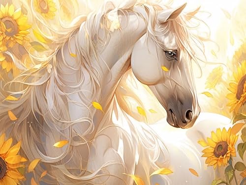 Diamond Painting Cheval Blanc 130x100cm - Kit Peinture Diamant Adulte Strass