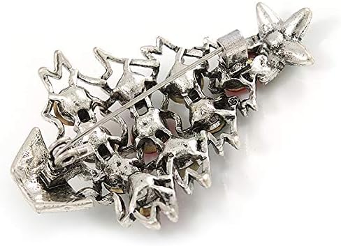 Vintage Inspired Crystal Christmas Tree in The Pot Brooch In Aged Silver Tone Metal, 55mm Tall, silver, white / ivory, red - Image 3
