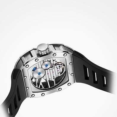 Men Genuine Tourbillon Movement Skeleton Dial Mechanical Hand Wind Wrist Watch Sapphire Crystal Vintage Stainless Steel Waterproof Clock Man Luminous Rubber Strap Wristwatch