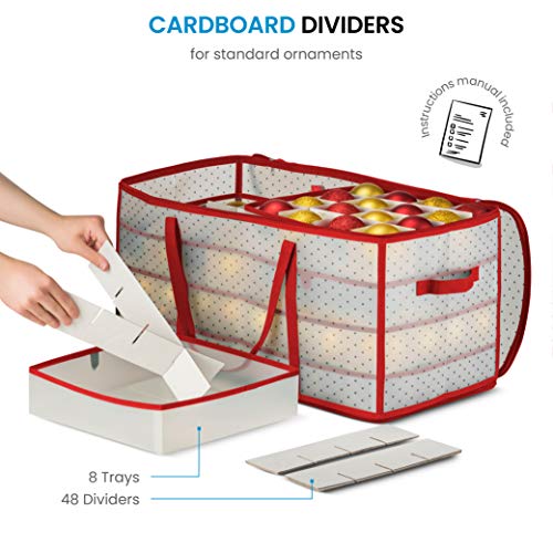 Zober Plastic Christmas Ornament Storage Box Large With 2-Sided Dual-Zipper Closure - Keeps 128 Holiday Ornaments, Xmas Decorations Accessories, 3" Compartments - Sturdy Flexible Plastic #TOP2