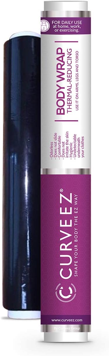 CURVEEZ Weight Loss Contouring Slimming Plastic Wrap for Fat Burner, Waist Trimmer. Stomach Wraps for Weight Loss Plus Lose Weight Fast for Women. Improves Appearance of Cellulite. Black